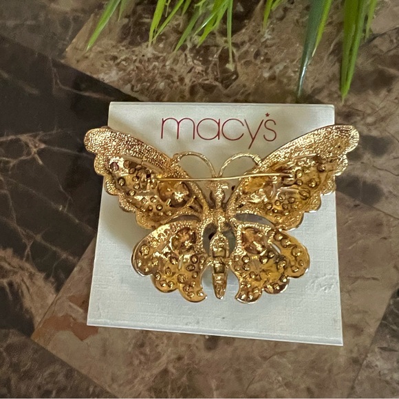 Large Gold Tone Multi Color Crystal Rhinestone Butterfly Brooch Pin - Picture 5 of 8